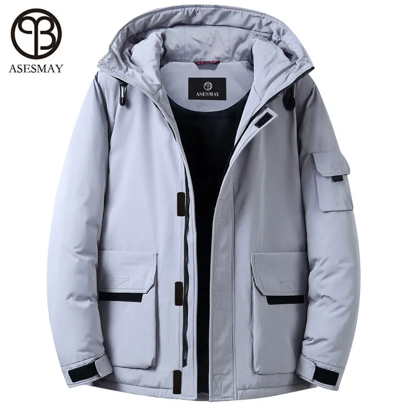 Asesmay брендовая белая куртка-пуховик для мужчин зимняя парка с капюшоном толстые теплые гусиные перья wellensteyn водонепроницаемые двусторонние куртки - Цвет: Gray