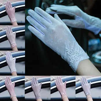 

2020 Summer Women Sunscreen Gloves Short Female Mittens Anti-UV Ice Silk Lace Driving Gloves Thin Touch Screen Lady Gloves