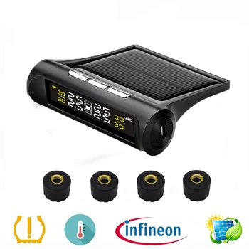 

Solar TPMS Car Tire Pressure Alarm Monitor System Display 4 External Sensor Temperature Warning Sewiyolin D02W