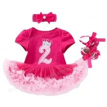 

Baby Girls 2 Year Birthday Party Dress Infantil 2nd Outfits Toddler Girls Tutu Clothes Kids Baptism Dresses