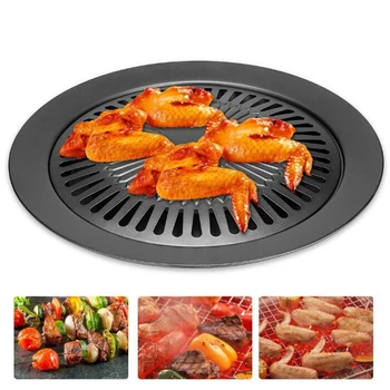 

Korean Tabletop Center Raised Round Grill Pan For Outdoor BBQ Bulgogi Pans Non-Stick Grill Cookware Korean BBQ Tray Barbecue Pl