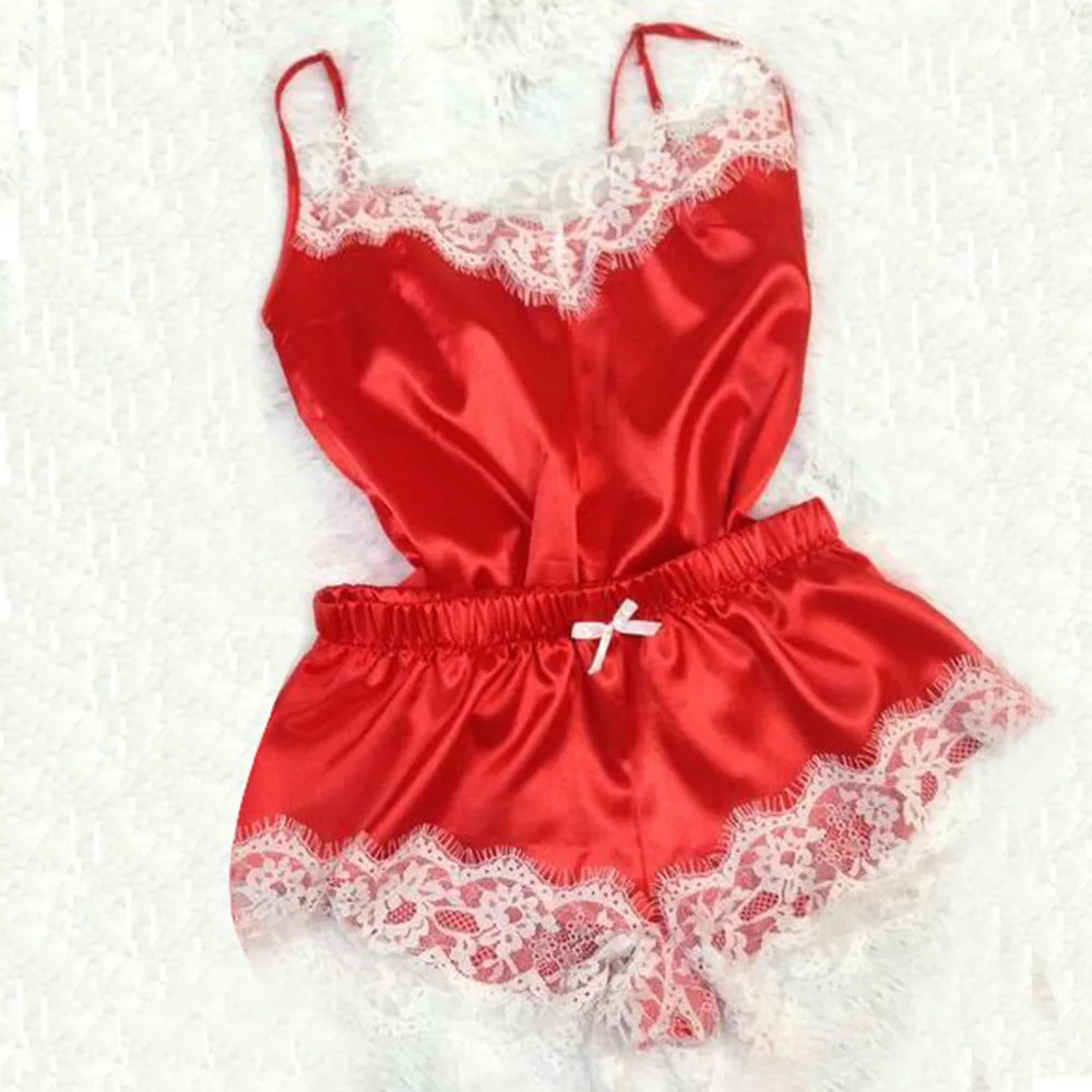 Пижама, сексуальное женское белье, шелковое кружевное ночное белье, набор нижнего белья, сексуальный комплект для девушек, модный кружевной комплект нижнего белья, Искушение Babydoll - Цвет: Red2