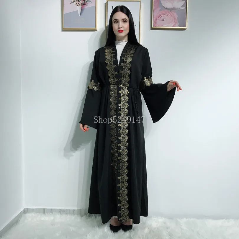 Черный Принт в мусульманском стиле abaya парадные платья кардиган кимоно длинный халат Туника Jubah Ближний Восток Рамадан Арабская Исламская одежда