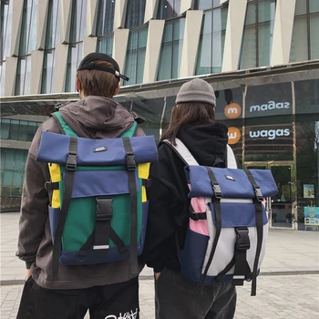 

Contrasting color trend student backpack men's large capacity campus backpack high school bag