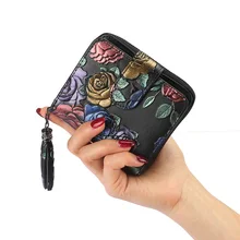 Miyahouse винтажный короткий кошелек с цветочным принтом для девочек, Модный женский кредитный держатель для карт с застежкой и молнией, дизайнерская сумка для монет