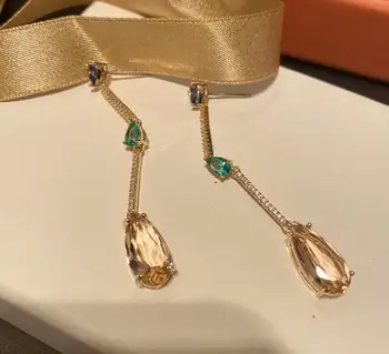

Candy-colored drop-shaped color rhinestone long tassel earrings gem French ladies temperament ear accessories