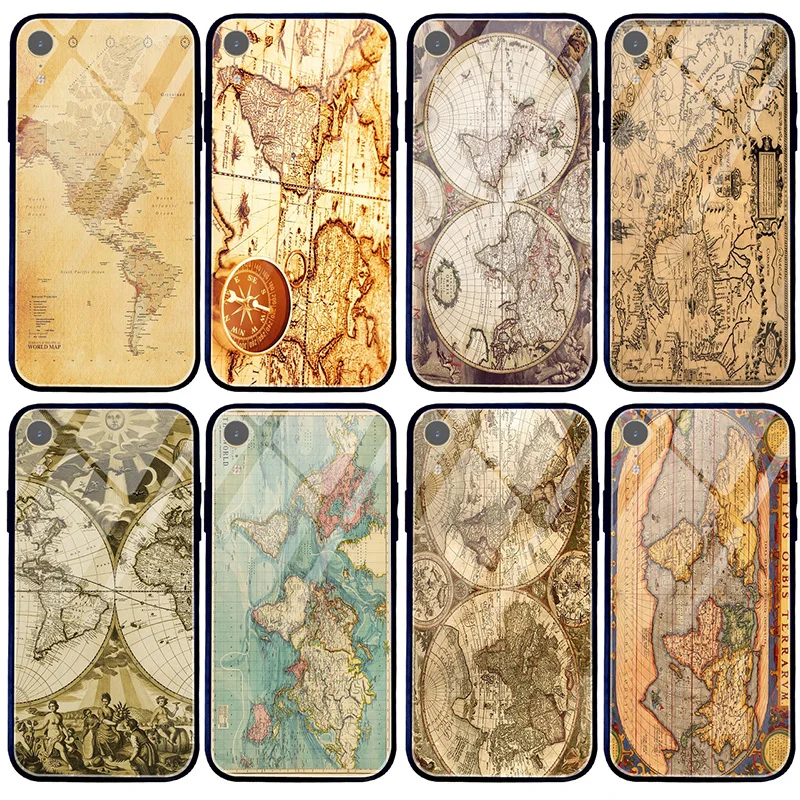Антикварные чехлы из закаленного стекла с картой для телефона чехол iphone 5 5S SE 2020 X
