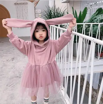 

2020 hot selling baby girls patchwork hooded dress fashion spring kids girls dresses 2-7 years