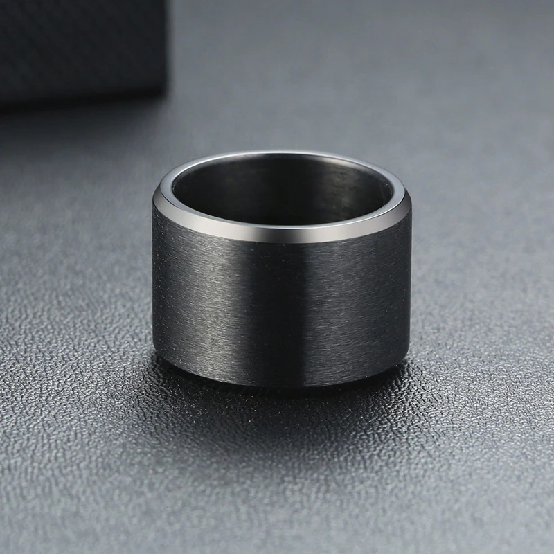 Heyrock 15mm Full Black Stainless Steel Wide Bulky Ring 