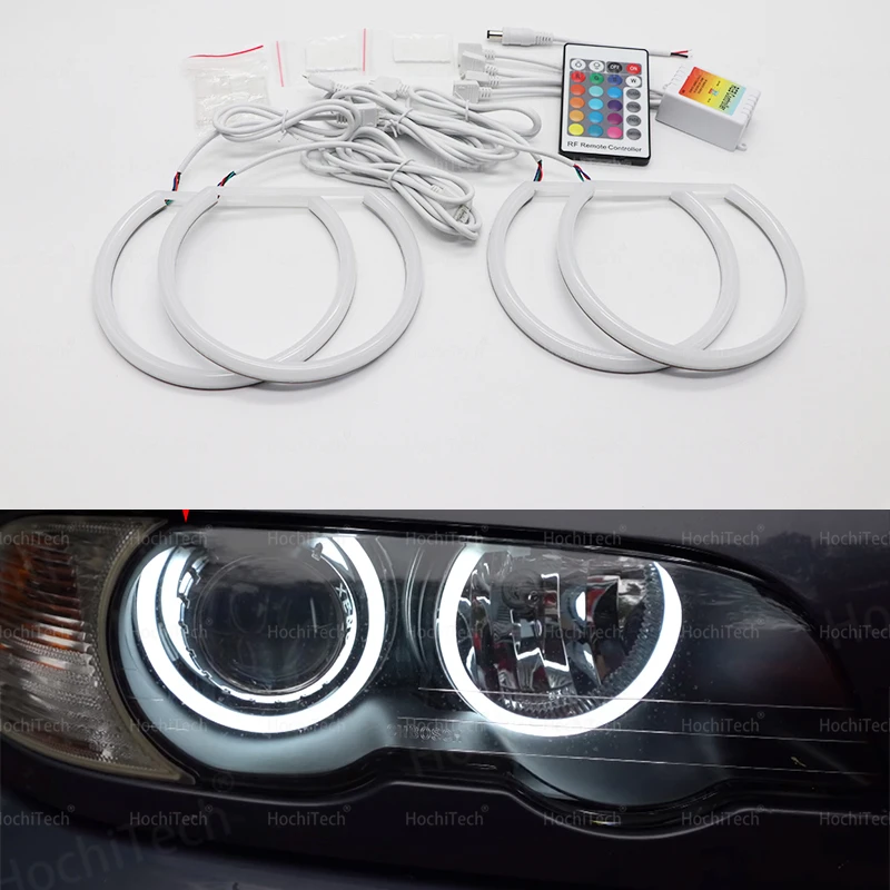 

4x 131mm Multi Color RGB Cotton Light LED Angel Eye Halo Light for BMW 3 5 7 Series E36 E38 E39 E46 525i 528i 530i 540i 320i 325