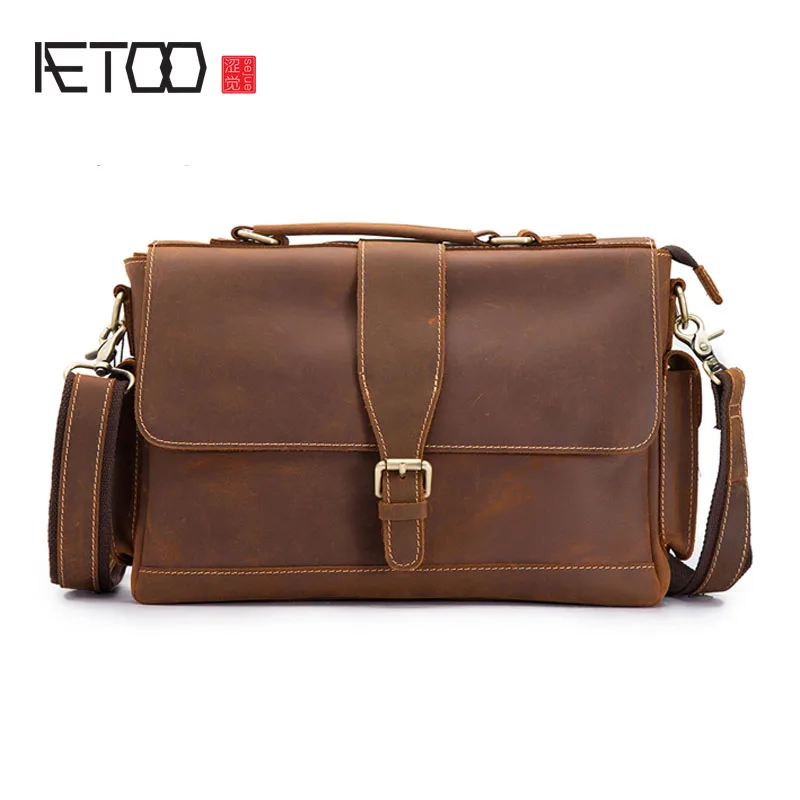 

BJYL First Layer Leather Shoulder Bag Messenger Bag Retro Crazy Horse Leather Men's Leather Laptop Bag Men's Business Tote