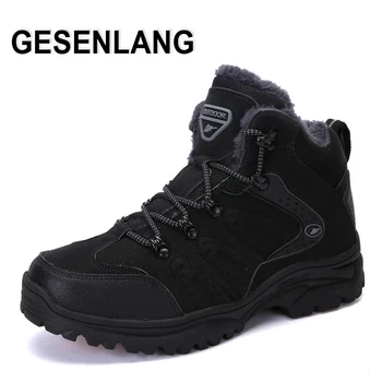 

Winter Mens Hiking Shoes Big Size High Top Plus Fur Leather Outdoor Mountain Boots Climbing Trekking Snow Walking Barefoot Shoes