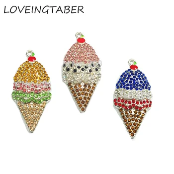 

( Choose Color First ) 52mm*25mm 10pcs/lot Full Rhinestone Ice Cream Pendants For Summer Necklace