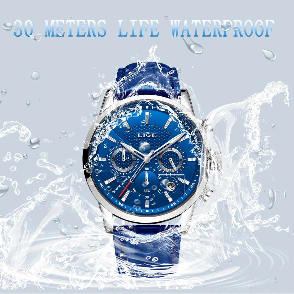 Мужские часы LIGE модные водонепроницаемые хронограф Топ брендовые Роскошные Кварцевые часы мужские повседневные спортивные часы с кожаным ремешком Relogio Masculino