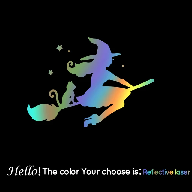 Creative Witch Car Decal Waterproof Self-Adhesive Removable Car Sticker Scratch Cover Decal Auto Decoration Reflective Laser