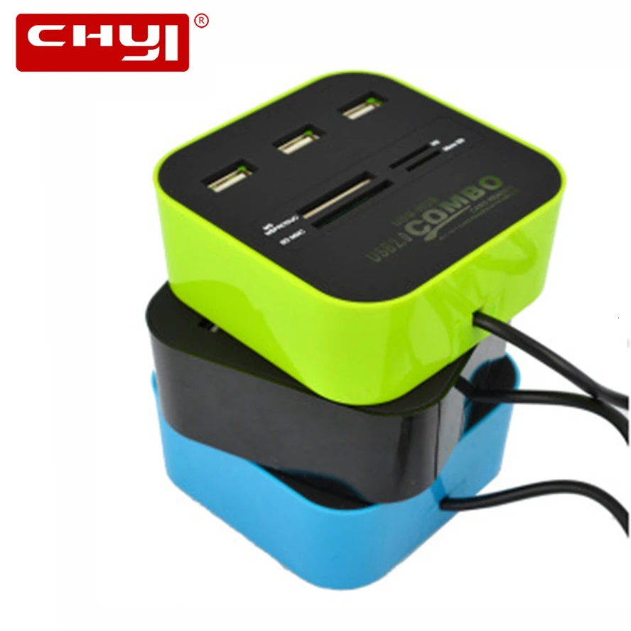 CHYI usb-хаб 2,0 Мульти USB 3 порта USB Высокоскоростной разветвитель многофункциональный концентратор Поддержка SD M2 MS TF USB карта для ПК компьютера ноутбука