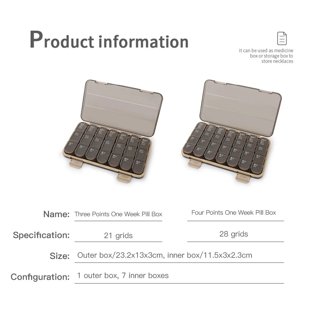Portable 21/28 Grids Weekly Pilll Box Medicine Dispenser Tablet Organizer Storage Box 7 Days Compartment Pillbox Case Container