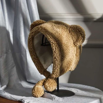 

Plush bear ears Lei Feng hat female autumn and winter plus velvet cute pullover hat Japanese soft girl warm cycling hat