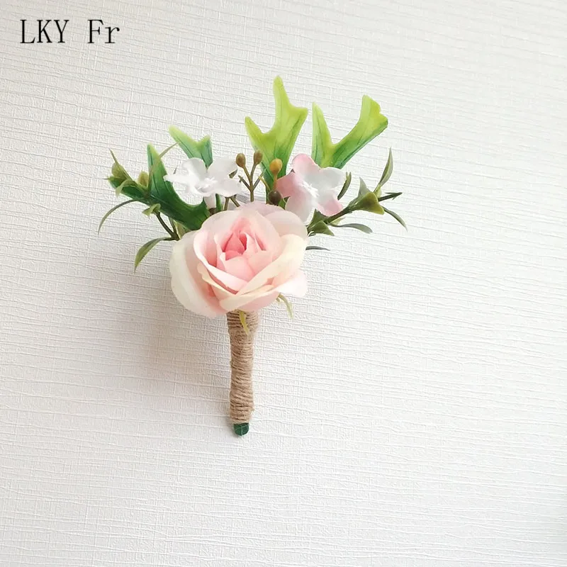 LKY Fr Boutonniere Flowers Corsages Wedding Silk Roses Red Groomsman Buttonhole Men Wedding Bracelet for Bridesmaid Corsage Pins
