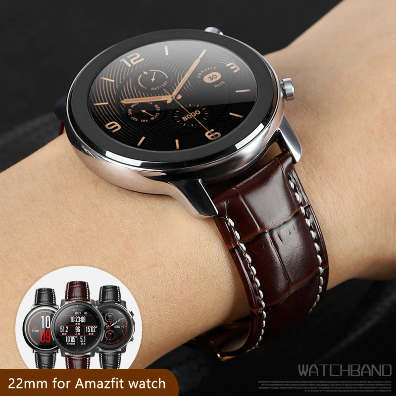 22 мм кожаный браслет для Amazfit GTS/Pace GTR 47 мм Amazfit Stratos 2 сменный ремешок для Galaxy Watch 46 мм/gear S3 Frontier