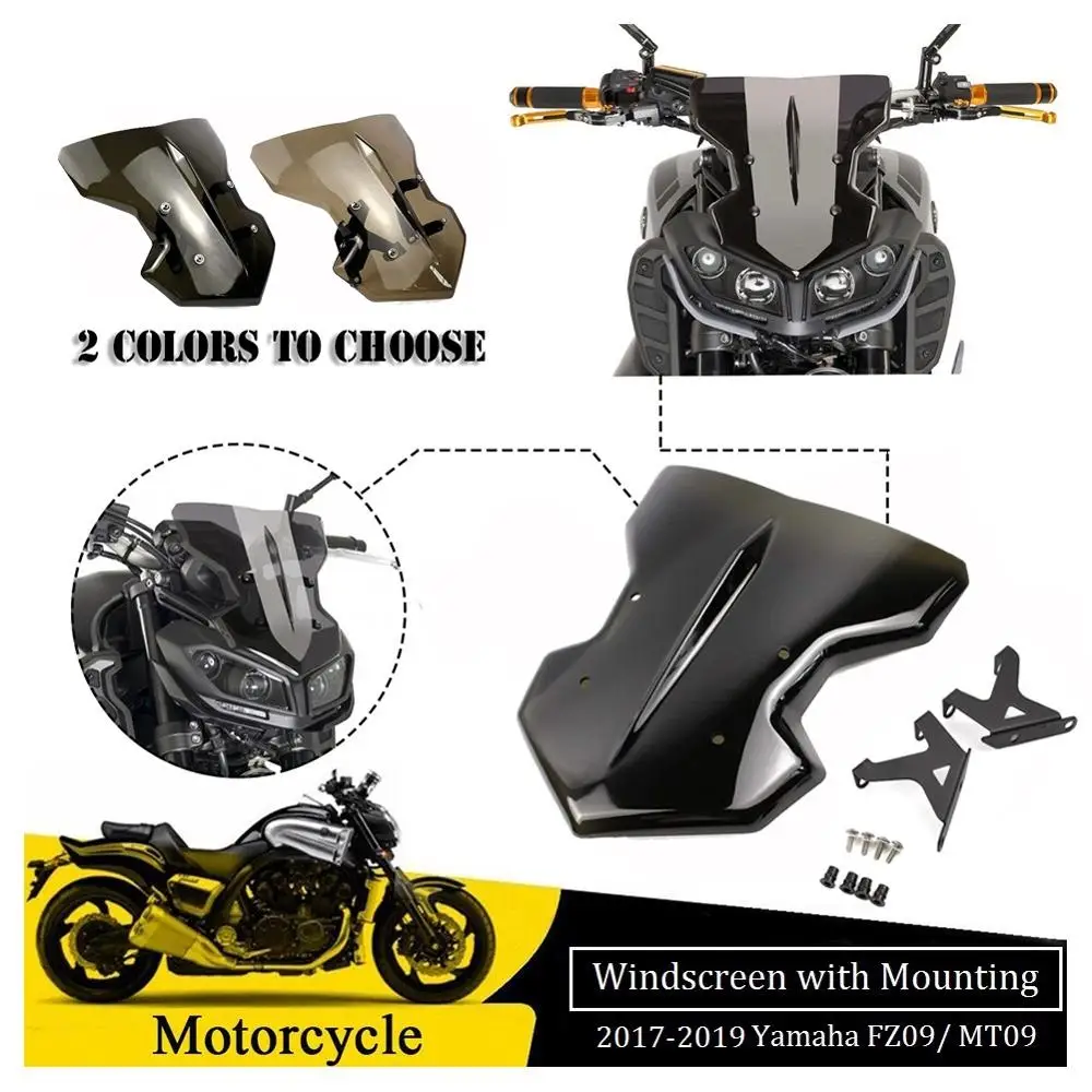 MT09 FZ09 Accessories Motorcycle ABS Windshield Windscreen Wind Shield Deflector Flyscreen Protector w//Mounting Bracket for 2013 2014 2015 2016 Yamaha MT-09 FZ-09 Smoke