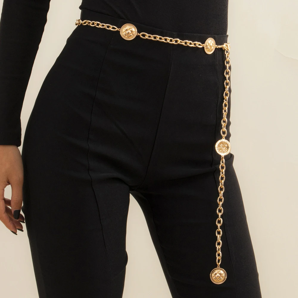 Cinturones de cadena de cintura de sola capa para mujer, Mini colgante redondo de aleación hueca, para el cuerpo, joyería de boda - AliExpress Accesorios para ropa