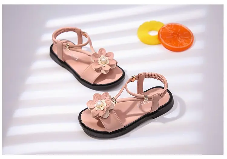 Sandals Girls Kids Sandals Princess Sweet Flower Children Summer Beach Shoes 2020 Brand New Soft Sweet Floral With Pearl 26-36