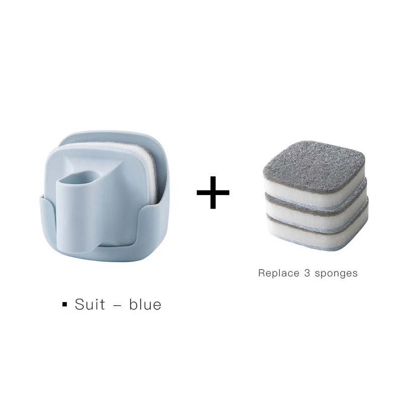 

Sponge Brush Cleaning Tools Replaceable Storage Rack Hanging Washing Brush Kitchen Bathroom Toilet Cleaning Brush Three Brushes