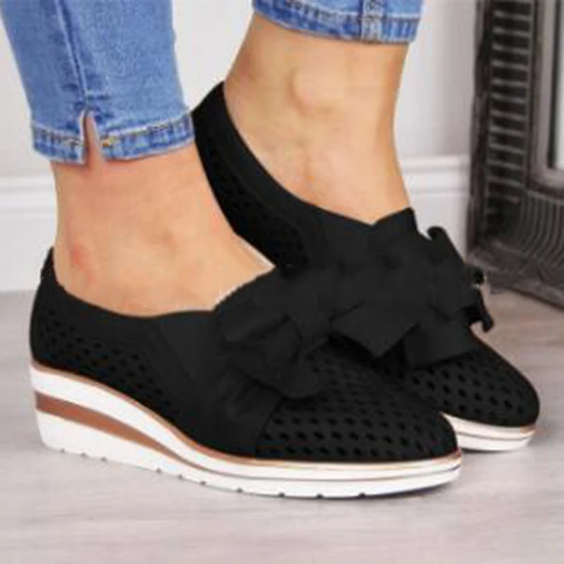 Женская обувь на плоской платформе с бантом; женские лоферы; модная женская повседневная обувь из искусственной кожи без застежки; Zapatos De Mujer;