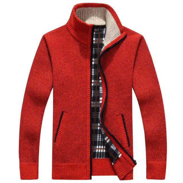 Autumn Winter Men's Sweater Coat Faux Fur Wool Sweater Jackets Men Zipper Knitted Thick Coat Warm Casual Knitwear Cardigan 6