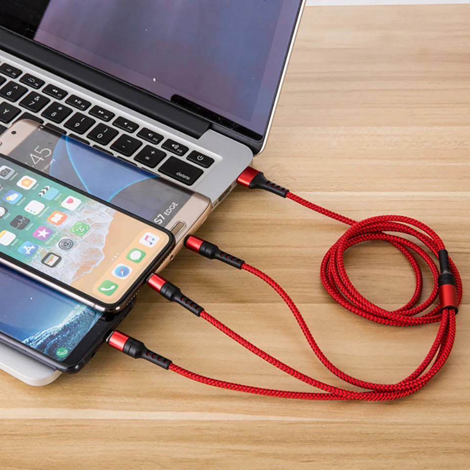 3 в 1 USB кабель для передачи данных для iPhone XS X 8 7 3A быстрой зарядки Зарядное устройство Тип-C/Micro USB кабель для Android Тип usb C кабели для мобильных телефонов