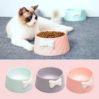 

Bowknot Pattern Cat And Dog Bowl Macaron Color Pet Single Bowl Water Bowl Deepening Leak-proof Dog Bowl Random Color