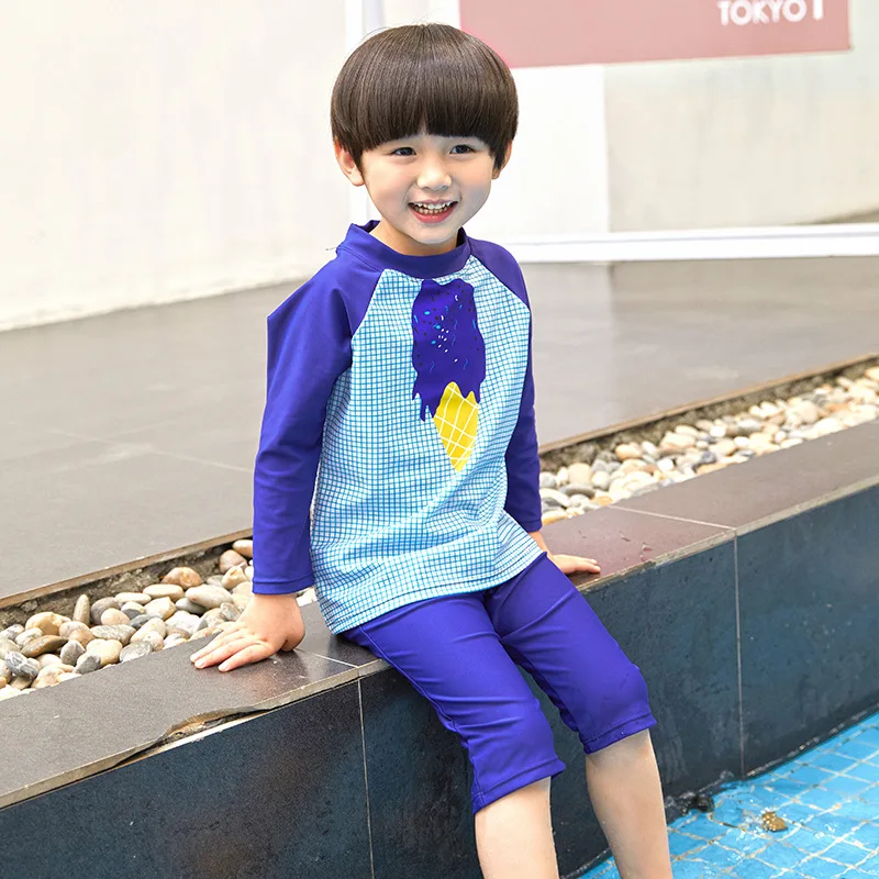 

Children Two-piece Swimsuits BOY'S Big Boy Baby Ice Cream Long Sleeve Sun-resistant Outdoor Beach Bubble Hot Spring Swimwear