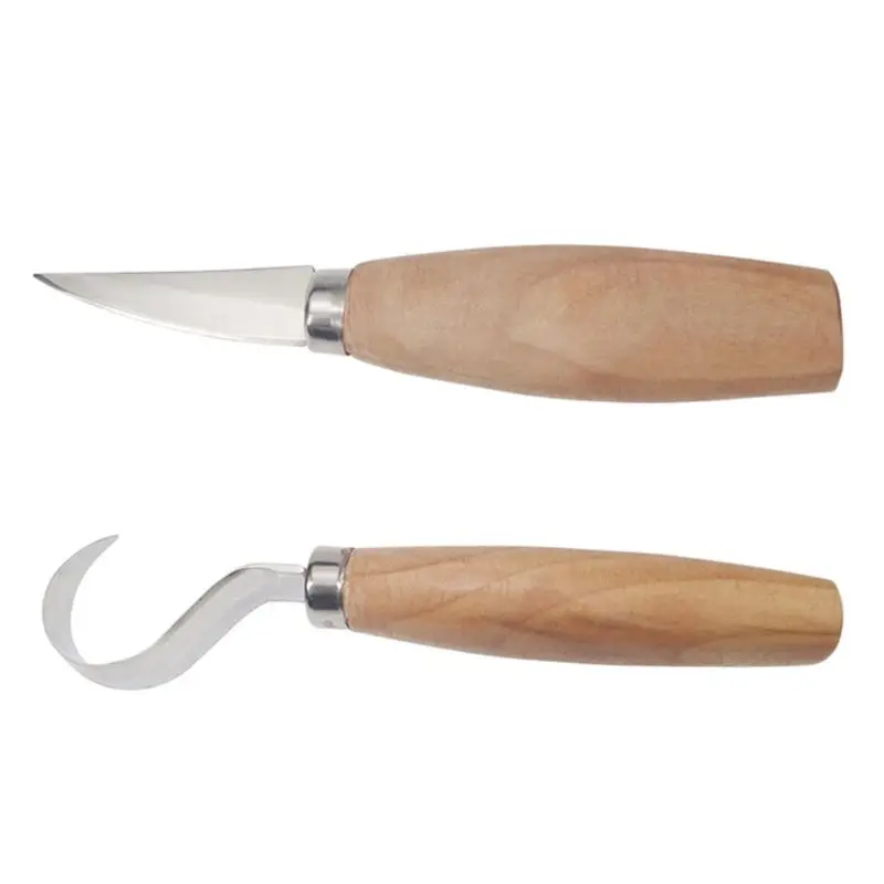 

2Pcs/Set Stainless Steel Wood Carving Cutter Woodwork Sculptural DIY Wood Handle Spoon Hook Carving Knife Woodcut Art Craft Tool