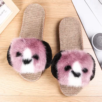 

STONE VILLAGE Linen Fresh Summer Cool Slippers Slip On Beach Shoes Women Bohemia Cartoon Dog Cute Flax Casual Slipper Shoes