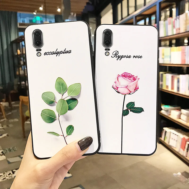 

Cute 3D Rose Flower Phone Case For Huawei P20 P30 Lite Case Cover For Funda Huawei P20 p30 Pro plus P20lite p30lite Case Black