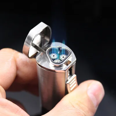

Cigar Lighter Thripple Fires Torch Lighter Windproof Metal Fest Electroinc Blue Flame Smoker Tools Humidor Cohiba Gas Cigar Cut