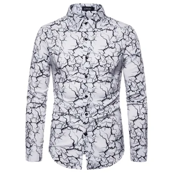 

Shirt for Man Long sleeve Unique pattern design Fashion Slim Casual Blouse Men Shirt New White Black