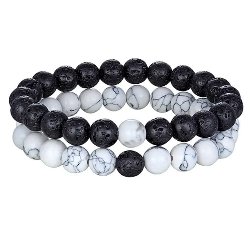 Set Bracciale Coppie Distanza Nero Bianco Pietra Lavica Naturale Occhio Di Tigre Bracciali Yoga Con Perline Per Uomo Donna Gioielli In Corda Elastica