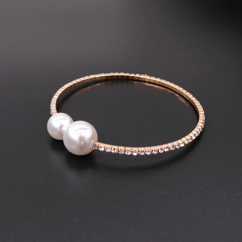 

Luxury Gold Color Crystal Rhinestones Bangle 7inch 1pcs Imitation Pearl Glasses Bracelet for Girls Gift Party Decoration Jewelry