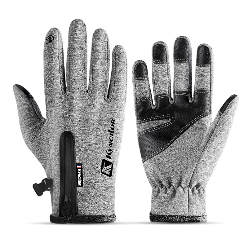 Зимние теплые мужские перчатки с сенсорным экраном, модные женские водонепроницаемые флисовые спортивные ветрозащитные женские перчатки для верховой езды на молнии - Цвет: Серый