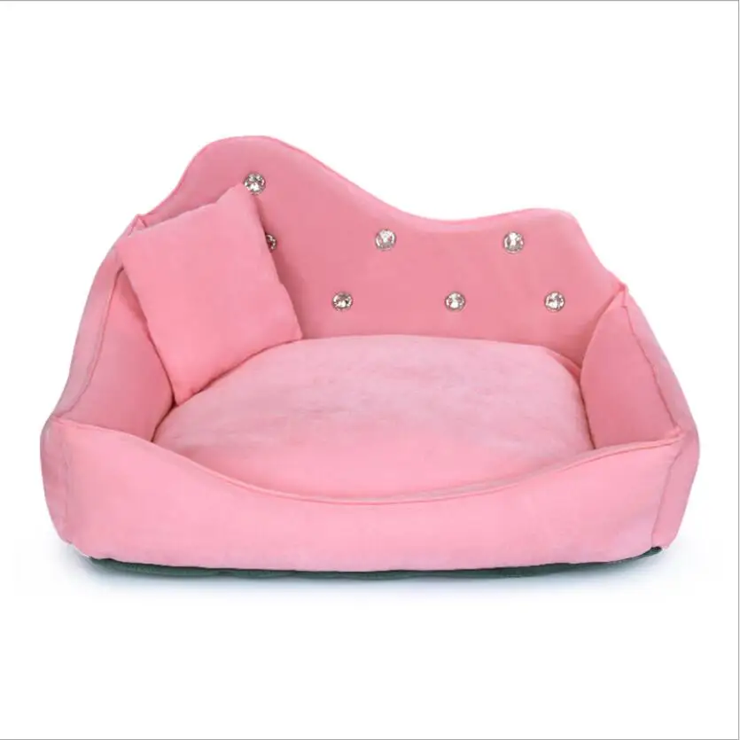 Принцесса Pet Nest роскошный Алмазный розовый без пиллинга кровать для собак влагостойкая противоскользящая подушка для домашних животных Съемная легко Чистящая собачья кошачий лежак - Цвет: PINK