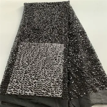 

2020 black Latest French Africa Lace Fabric High Quality African Embroidered Tulle Lace Fabric For 3d sequins Wedding Dress