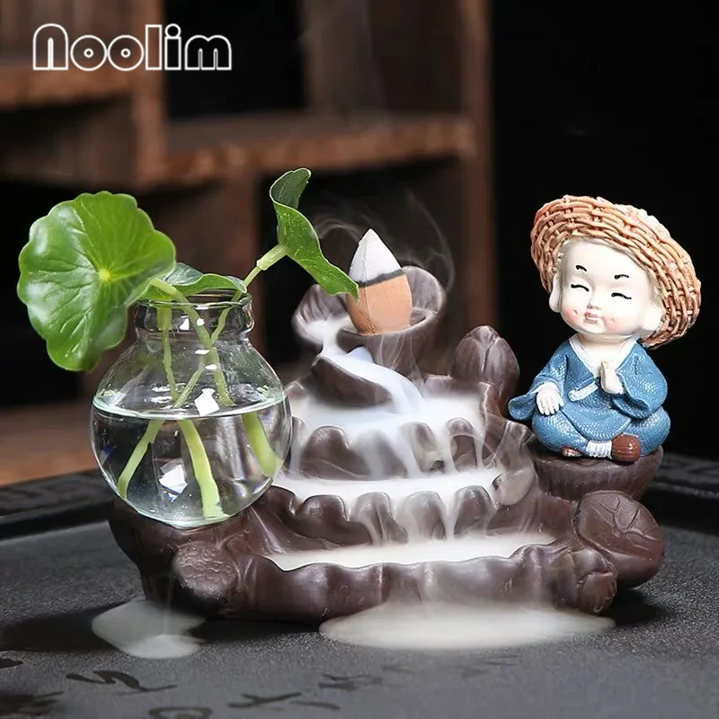 07 Творческий соломенная шляпа маленький монах обратного потока ладан горелка дзен античный керамический водопад кадильница для ароматерапии дома Чайный домик Декор - Цвет: 07