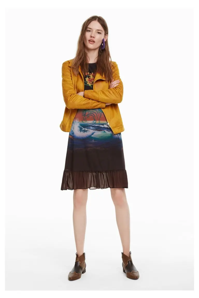 Мода DESIGUAL chaqueta de moda amarilla pu
