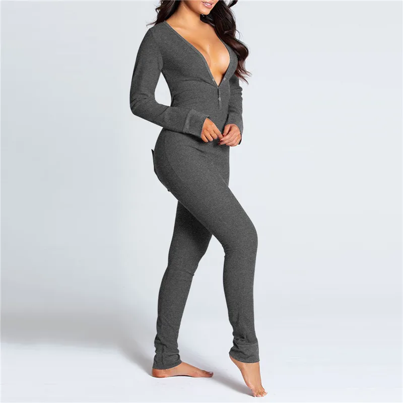 V-neck Buttons Up Sexy Romper Women Long Sleeve Jumpsuits Autumn Fruits Print Sleepwear Back Flap Sleepwear