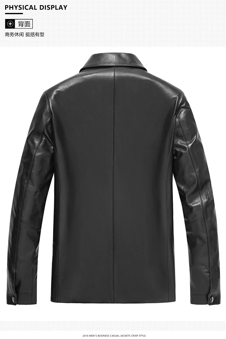 Haining натуральная кожа Одежда Мужская Средняя Длина Slim Fit Овчина кожа среднего возраста отложной воротник кожаная куртка тонкая застежка-молния Jac