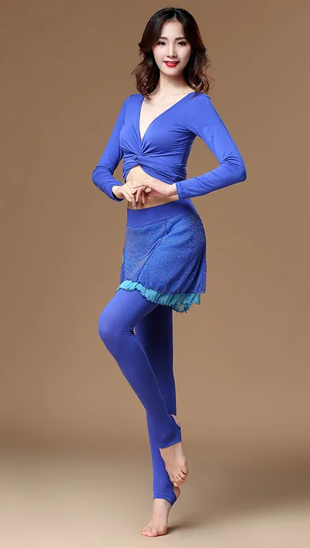 blue 2 pcs set Модный набор костюма для танца живота женский Болливуд танец живота Практика Танцы Одежда представление одежда Цыганский рейв наряд DC3542 - Цвет: blue 2 pcs set