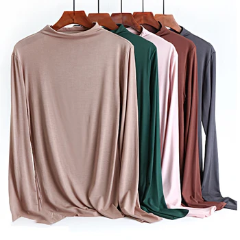 

Women's Half Turtle Neck Solid Color Basic Tshirts 2020 Spring Plus Size Modal XXL Stretch Long Sleeve Tops Tee Shirt Femme
