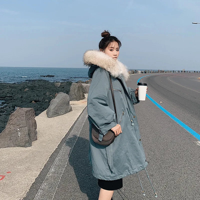 

Photo Shoot Lake Water Green Parka Women's Mid-length 2019 Winter New Style Cotton-padded Clothes Korean-style Loose-Fit Workwea
